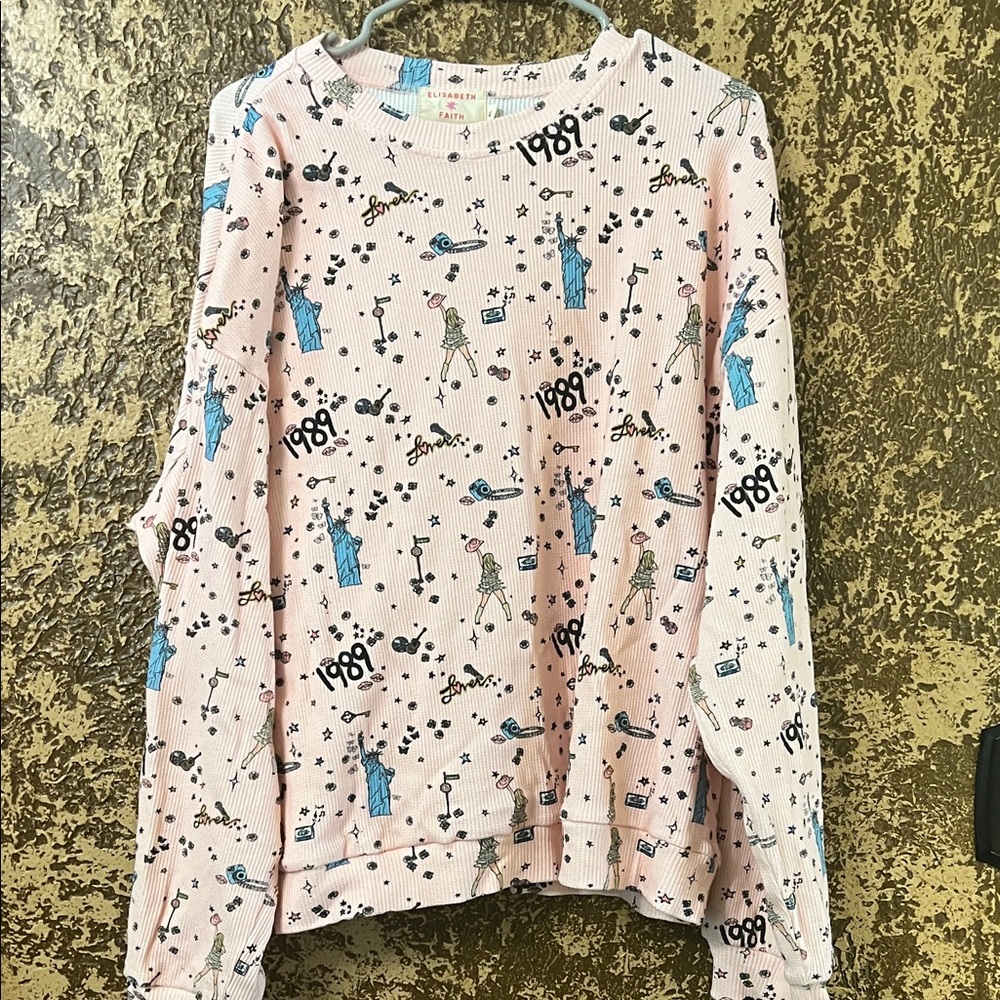 Elisabeth & Faith Taylor Swift 1988 Pink Graphic Ribbed Long-Sleeve Tee